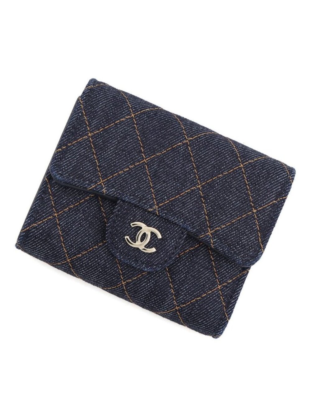 Chanel Trifold Wallet Quilted CC Logo Classic Small Flap Denim